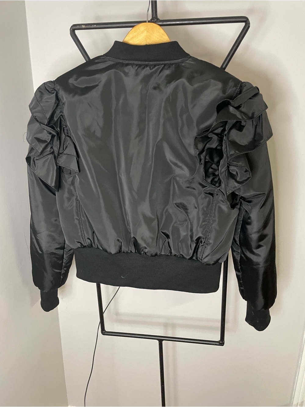 Black Ruffle-Trim Bomber Jacket - Picture 2 of 5